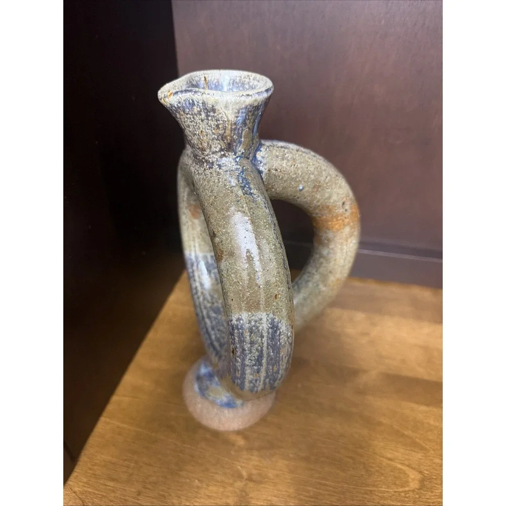 Studio Art Pottery Ring Loop Vase Pitcher Hand Thrown 10.25